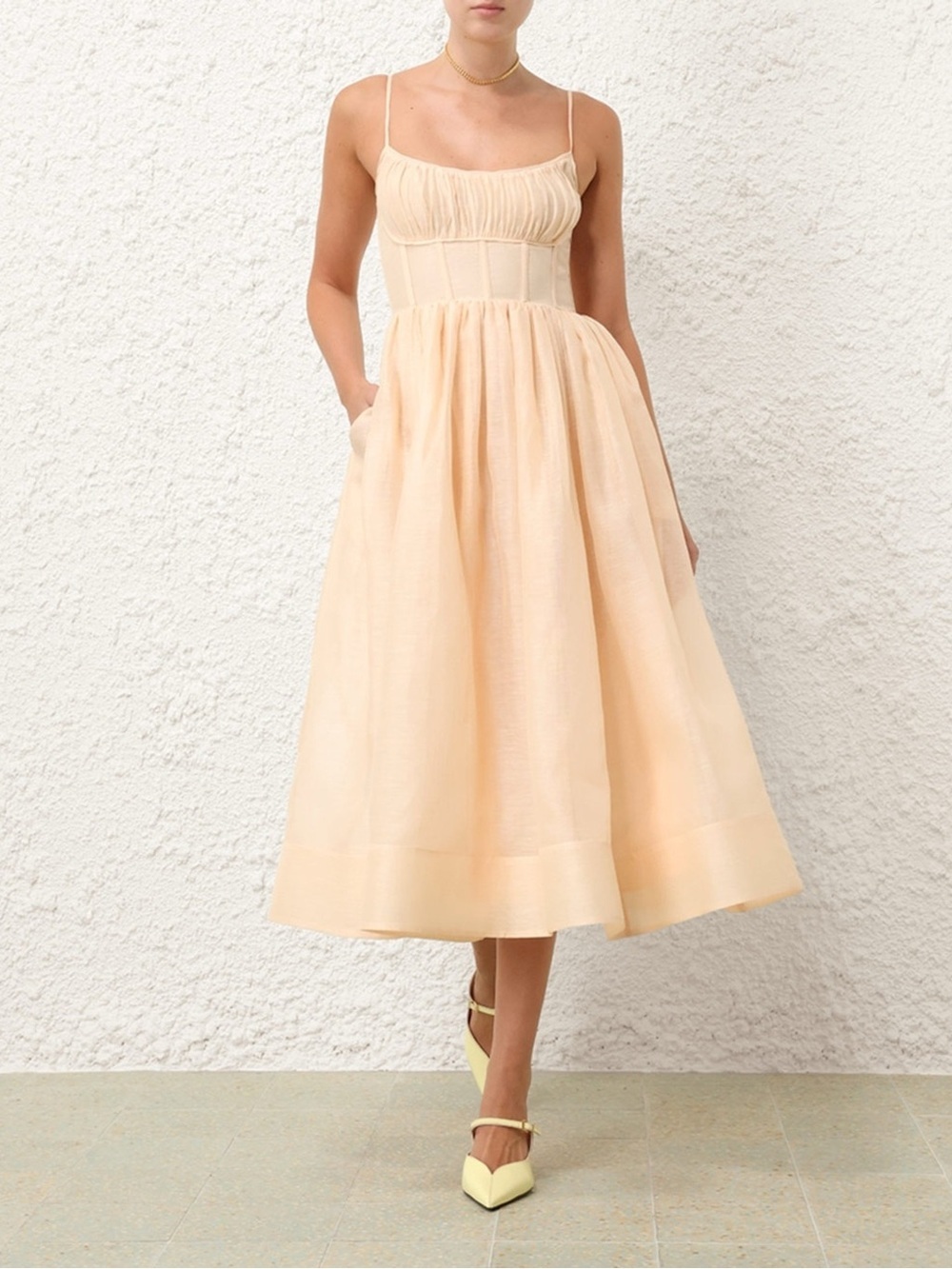 Zimmermann Natura Ruched Midi Dress in Light Peach Size AU 4 / US L